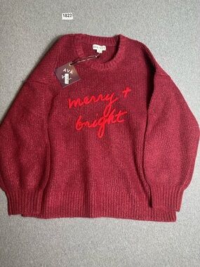 NWT 1X Ava & Viv Burgundy Crewneck Holiday Sweater